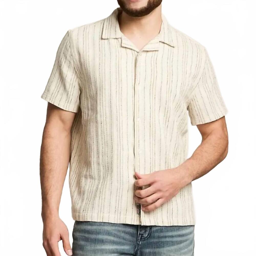 NEW FLAGS & ANTHEM men's newcomb short sleeve textured shirt in cream